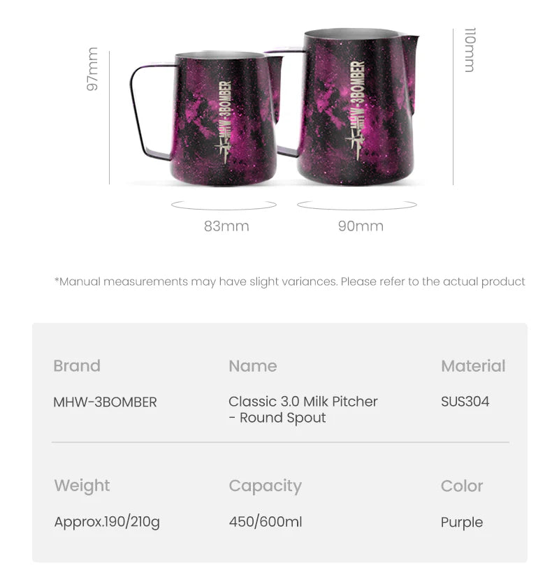MHW-3BOMBER MILK PITCHER 3.0 ROUND SPOUT PURPLE